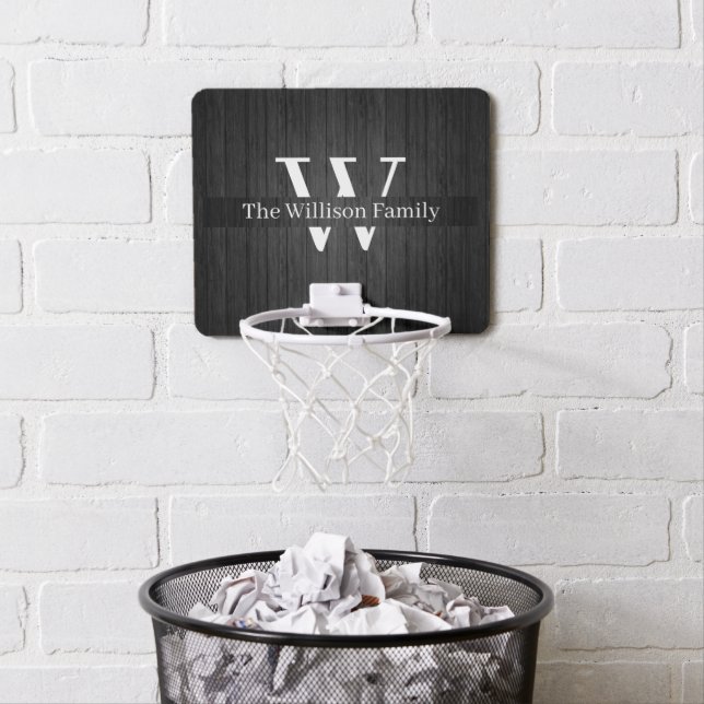 Custom Family Monogram Name Wood Rustic Farmhouse  Mini Basketball Hoop (In Situ)