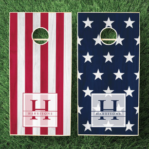 Custom Family Monogram Patriotic American Flag Cornhole Set