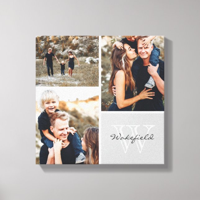 Custom Family Monogram Photo Collage Canvas Print (Front)