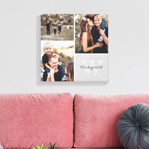 Custom Family Monogram Photo Collage Canvas Print | Zazzle