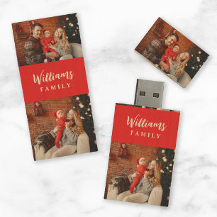 Custom Family Name 2 Photo Keepsake Wood Flash Drive