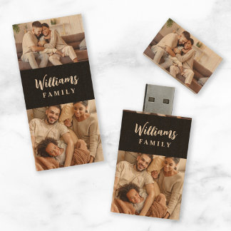 Custom Family Name 2 Photo Keepsake Wood Flash Drive