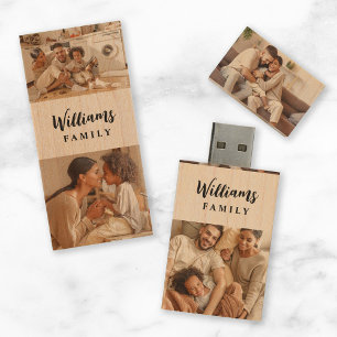 Custom Family Name 4 Photo Keepsake Wood Flash Drive