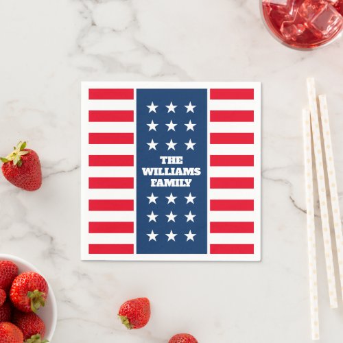 Custom family name 4th of July party paper napkins