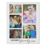 Custom Family Name 5 Photo Collage White Faux Canvas Print