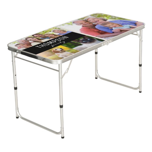 Custom Family Name 5 Photos Beer Pong Table (Angled)