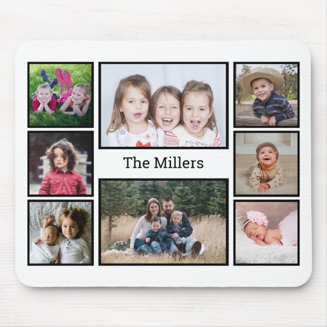Custom Family Name 8 Photo Collage   Mouse Pad (Front)