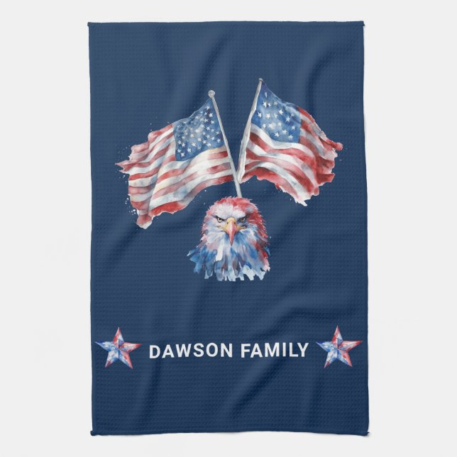 Custom Family Name America Symbols Kitchen Towel (Vertical)