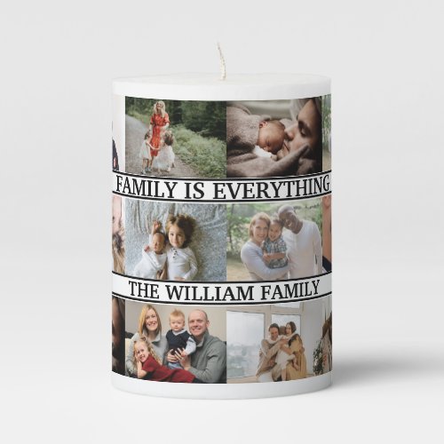 Custom family name and 12 Photo Collage family Pillar Candle