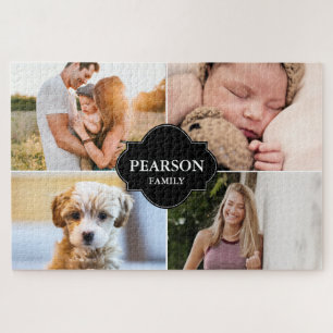 Custom Family Name and 4 Photos Jigsaw Puzzle