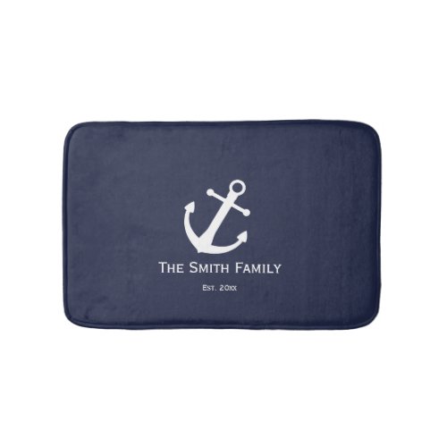 Custom Family Name and Est Nautical Bath Mat