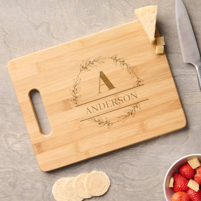 Custom Family Name and Initial Etched  Engraved Cutting Board (Cheese)