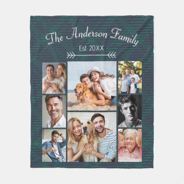 Custom Family Name and Photo Collage  Fleece Blanket (Front)