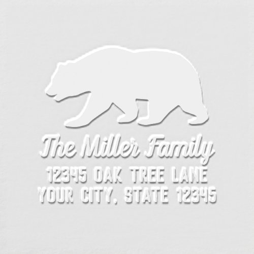 Custom family name and return address bear logo embosser