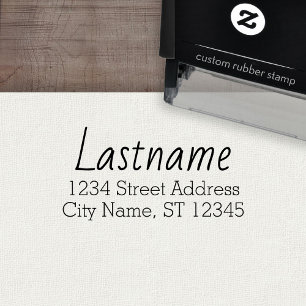 Custom Family Name and Return Address - New Script Self-inking Stamp