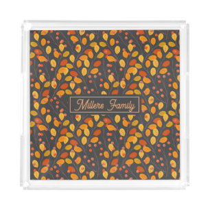 Custom Family Name Autumn Leaves Acrylic Acrylic Tray