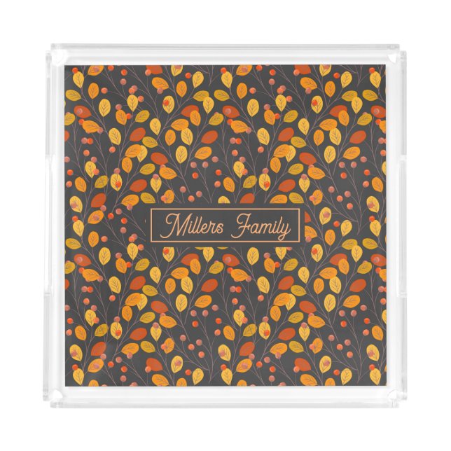 Custom Family Name Autumn Leaves Acrylic Acrylic Tray (Front)