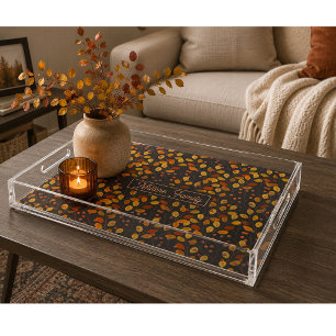 Custom Family Name Autumn Leaves Acrylic Tray