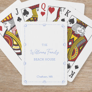 Custom Family Name Beach House Coastal Blue Shell Poker Cards