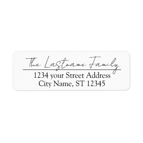 Custom Family Name Beautiful Script Return Address Label