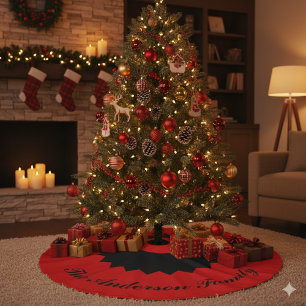 Custom Family Name Black Red Christmas Tree Skirt