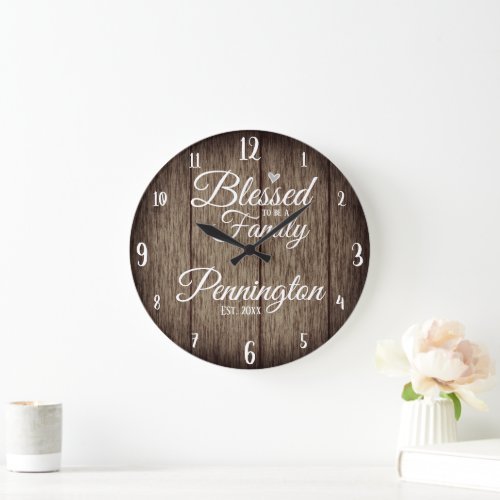 Custom Family Name Blessed to Be Large Clock