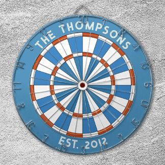 Custom Family Name Blue White Dartboard