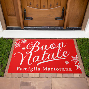 Custom Family Name Buon Natale Holiday Doormat