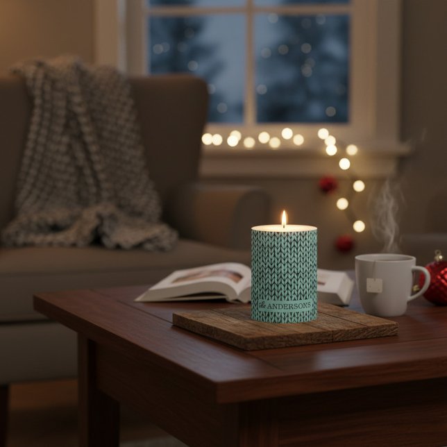 Custom Family Name Candle with Cozy Knit Pattern (Creator Uploaded)