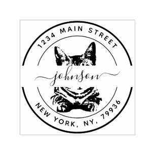 Custom Family Name Cat Return Address Self-inking Stamp