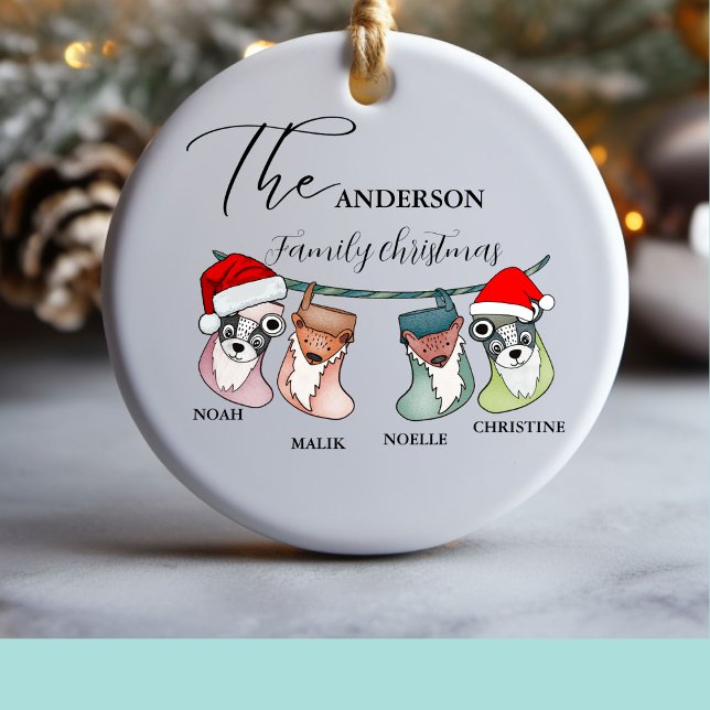 Custom family name christmas family gift  ceramic ornament (Creator Uploaded)