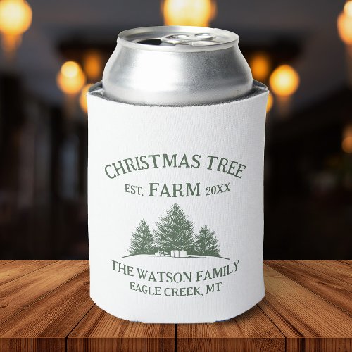 Custom Family Name Christmas Tree Farm Retro Can Cooler