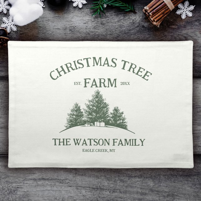 Custom Family Name Christmas Tree Farm Retro Cloth Placemat (Creator Uploaded)