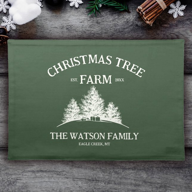 Custom Family Name Christmas Tree Farm Retro Cloth Placemat (Creator Uploaded)