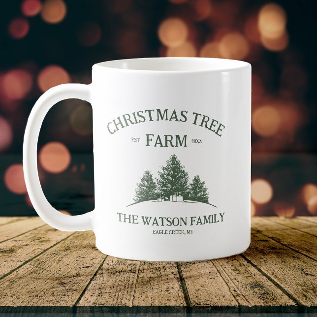 Custom Family Name Christmas Tree Farm Retro Coffee Mug (Creator Uploaded)