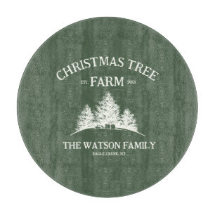 Custom Family Name Christmas Tree Farm Retro Cutting Board