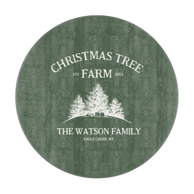 Custom Family Name Christmas Tree Farm Retro Cutting Board (Front)
