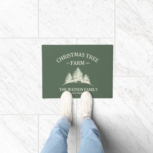 Custom Family Name Christmas Tree Farm Retro Doormat