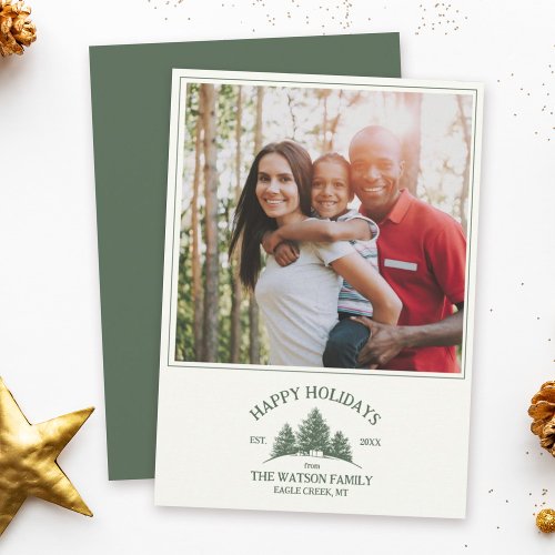 Custom Family Name Christmas Tree Farm Retro Holiday Card