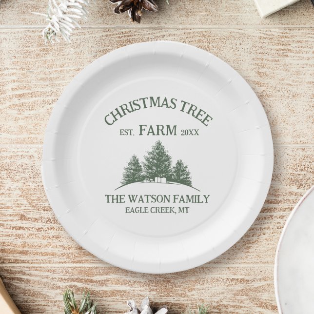 Custom Family Name Christmas Tree Farm Retro Paper Plates (Creator Uploaded)
