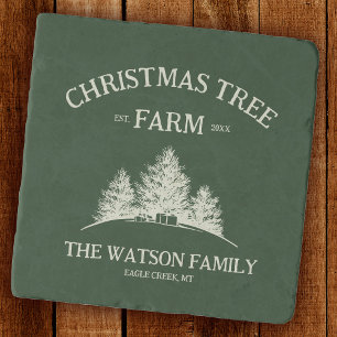 Custom Family Name Christmas Tree Farm Retro Trivet