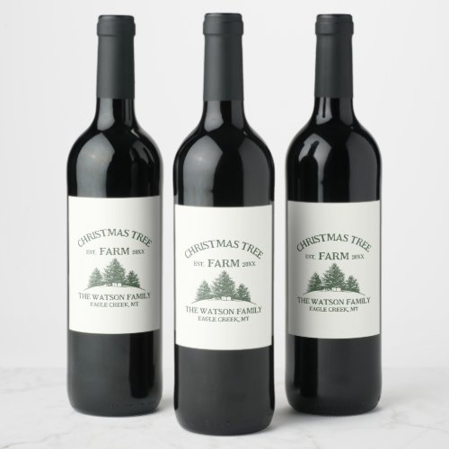 Custom Family Name Christmas Tree Farm Retro Wine Label