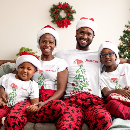 Custom Family Name Christmas Tree Santa T_Shirt