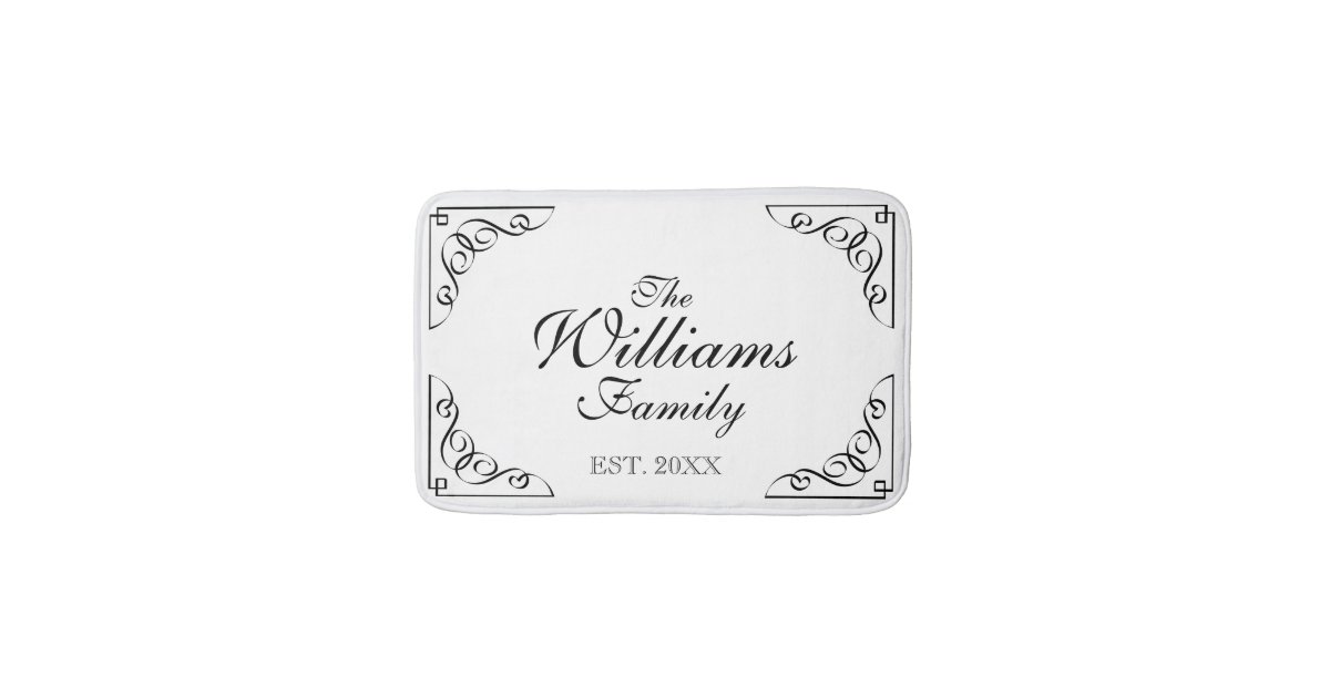 Custom Family Name Classy Black And White Bath Mat Zazzle Com