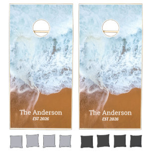 Custom Family Name Coastal Ocean Beach Wave Cornhole Set