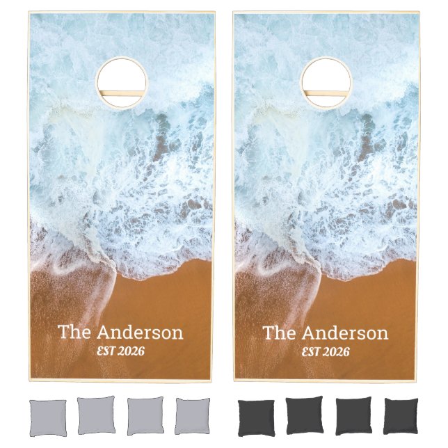 Custom Family Name Coastal Ocean Beach Wave Cornhole Set (Set)