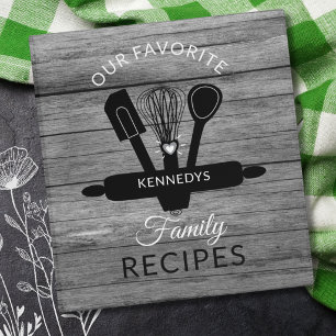 Custom Family Name Cookbook Gray Wood Recipe 3 Ring Binder