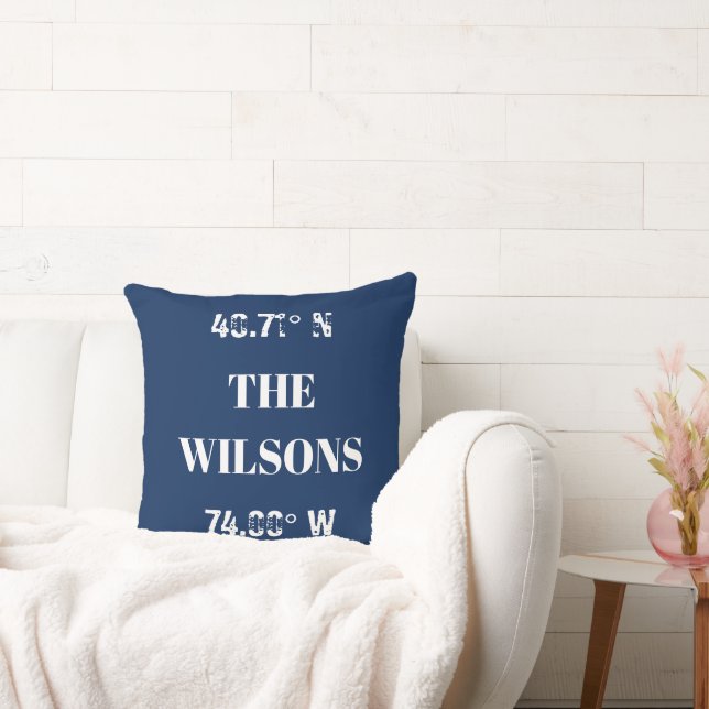 Custom Family Name Coordinates Throw Pillow (Couch)