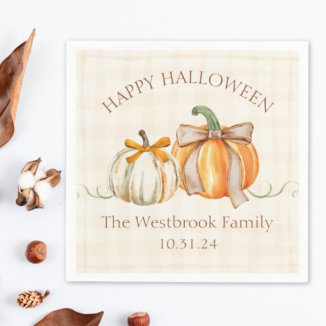 Custom Family Name Cute Pumpkin Halloween Party Napkins (Creator Uploaded)