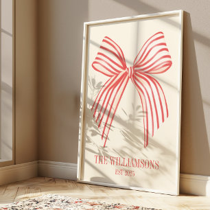 Custom Family Name Est Date Coquette Red Bow Poster